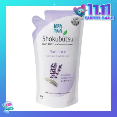 SHOKUBUTSU Radiance Body Foam Refill Calming & Whitening (With Lavender & Rosemary Extracts) 600ml