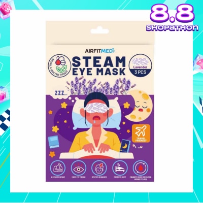 AIRFIT MEDI Steam Eye Mask Lavender (To Alleviates Fatigue, Eases Eye Tension, Relieves Headaches & Enhances Blood Circulation) 3s