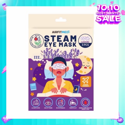 AIRFIT MEDI Steam Eye Mask Lavender (To Alleviates Fatigue, Eases Eye Tension, Relieves Headaches & Enhances Blood Circulation) 3s