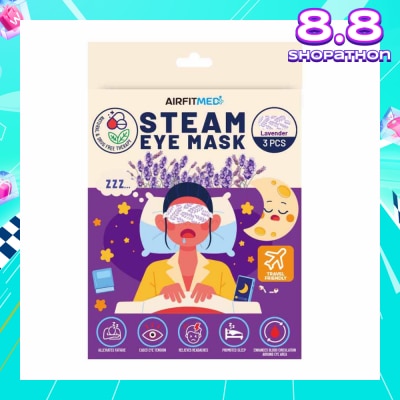 AIRFIT MEDI Steam Eye Mask Lavender (To Alleviates Fatigue, Eases Eye Tension, Relieves Headaches & Enhances Blood Circulation) 3s