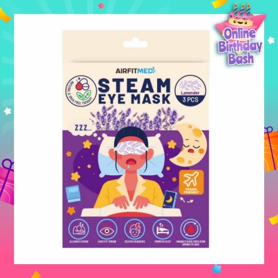 AIRFIT MEDI Steam Eye Mask Lavender (To Alleviates Fatigue, Eases Eye Tension, Relieves Headaches & Enhances Blood Circulation) 3s