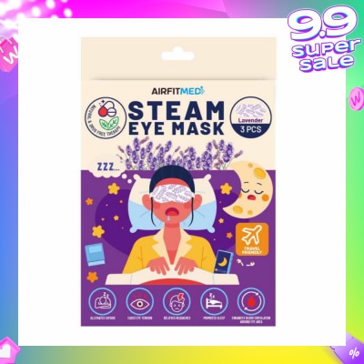AIRFIT MEDI Steam Eye Mask Lavender (To Alleviates Fatigue, Eases Eye Tension, Relieves Headaches & Enhances Blood Circulation) 3s