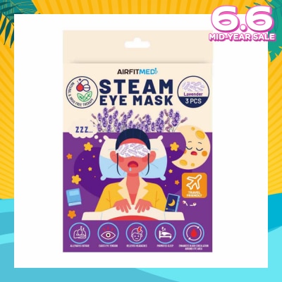 AIRFIT MEDI Steam Eye Mask Lavender (To Alleviates Fatigue, Eases Eye Tension, Relieves Headaches & Enhances Blood Circulation) 3s