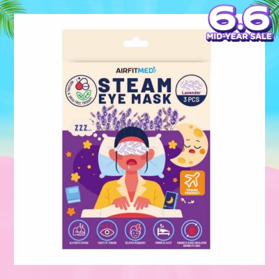 AIRFIT MEDI Steam Eye Mask Lavender (To Alleviates Fatigue, Eases Eye Tension, Relieves Headaches & Enhances Blood Circulation) 3s