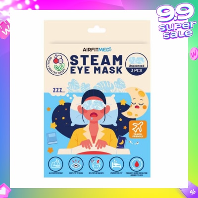 AIRFIT MEDI Steam Eye Mask Unscented (To Alleviates Fatigue, Eases Eye Tension, Relieves Headaches & Enhances Blood Circulation) 3s