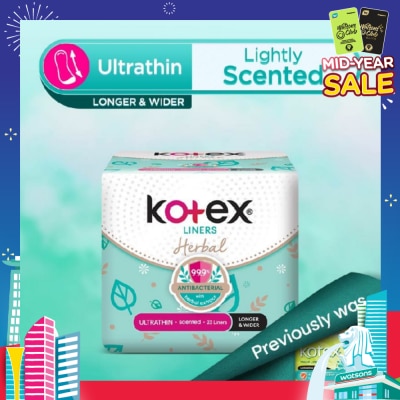 KOTEX Anti-Bacterial Herbal Longer & Wider PantyLiner Ultrathin Lightly Scented 23s