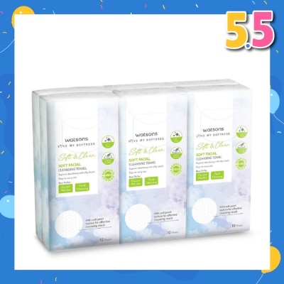WATSONS Soft & Clean Facial Cleansing Towel (Best For Dry & Wet Use & Facial Cleansing) 10s x 6