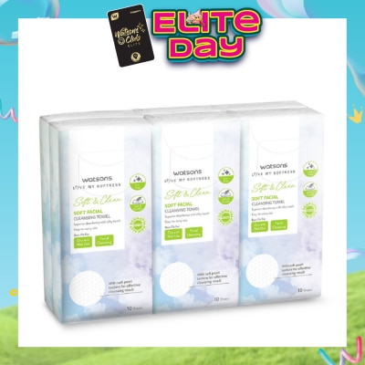WATSONS - Soft & Clean Facial Cleansing Towel (Best For Dry & Wet Use & Facial Cleansing) 10s x 6