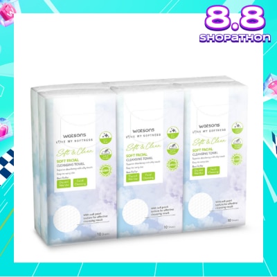 WATSONS Soft & Clean Facial Cleansing Towel (Best For Dry & Wet Use & Facial Cleansing) 10s x 6
