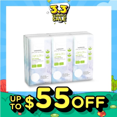 WATSONS Soft & Clean Facial Cleansing Towel (Best For Dry & Wet Use & Facial Cleansing) 10s x 6
