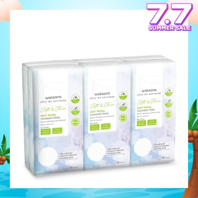 WATSONS Soft & Clean Facial Cleansing Towel (Best For Dry & Wet Use & Facial Cleansing) 10s x 6