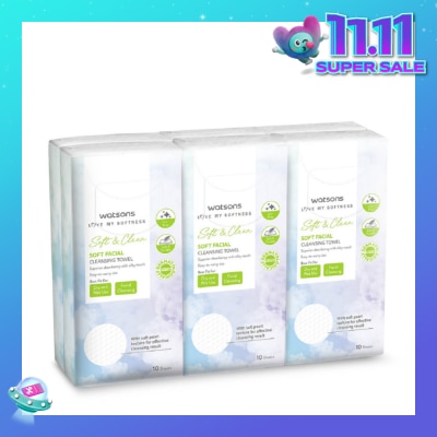 WATSONS Soft & Clean Facial Cleansing Towel (Best For Dry & Wet Use & Facial Cleansing) 10s x 6