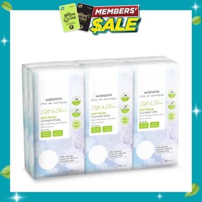 WATSONS Soft & Clean Facial Cleansing Towel (Best For Dry & Wet Use & Facial Cleansing) 10s x 6 image