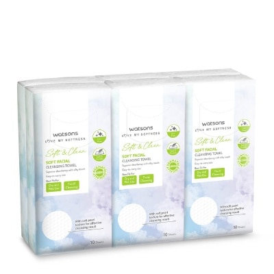 WATSONS Soft & Clean Facial Cleansing Towel (Best For Dry & Wet Use & Facial Cleansing) 10s x 6