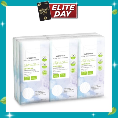 WATSONS Soft & Clean Facial Cleansing Towel (Best For Dry & Wet Use & Facial Cleansing) 10s x 6 image