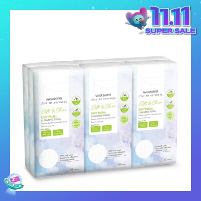 WATSONS Soft & Clean Facial Cleansing Towel (Best For Dry & Wet Use & Facial Cleansing) 10s x 6