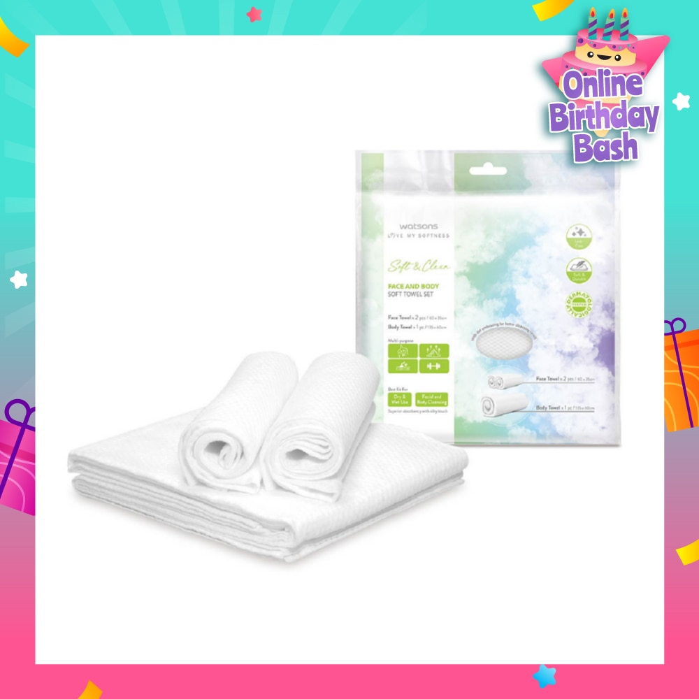 Face & Body Soft Towel Set (Face Towel 60cm x 35cm 2s & Body Towel 135cm x 60cm 1s) 1s