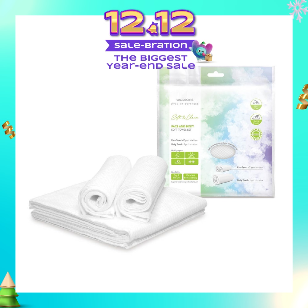 Face & Body Soft Towel Set (Face Towel 60cm x 35cm 2s & Body Towel 135cm x 60cm 1s) 1s