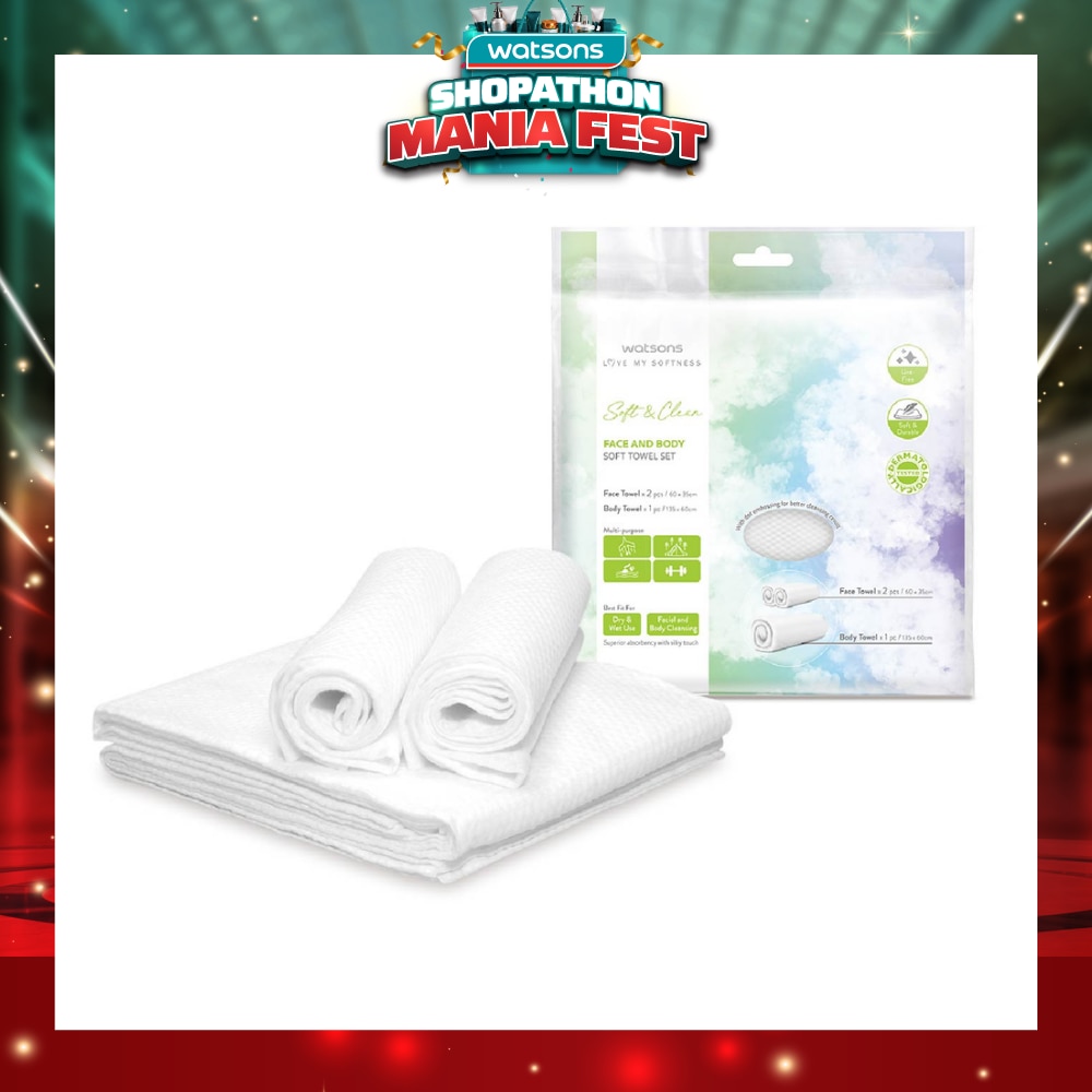 Face & Body Soft Towel Set (Face Towel 60cm x 35cm 2s & Body Towel 135cm x 60cm 1s) 1s