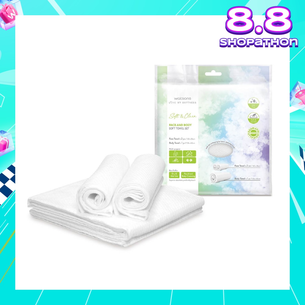 Face & Body Soft Towel Set (Face Towel 60cm x 35cm 2s & Body Towel 135cm x 60cm 1s) 1s