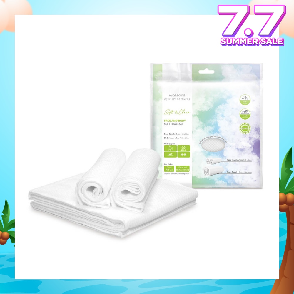 Face & Body Soft Towel Set (Face Towel 60cm x 35cm 2s & Body Towel 135cm x 60cm 1s) 1s