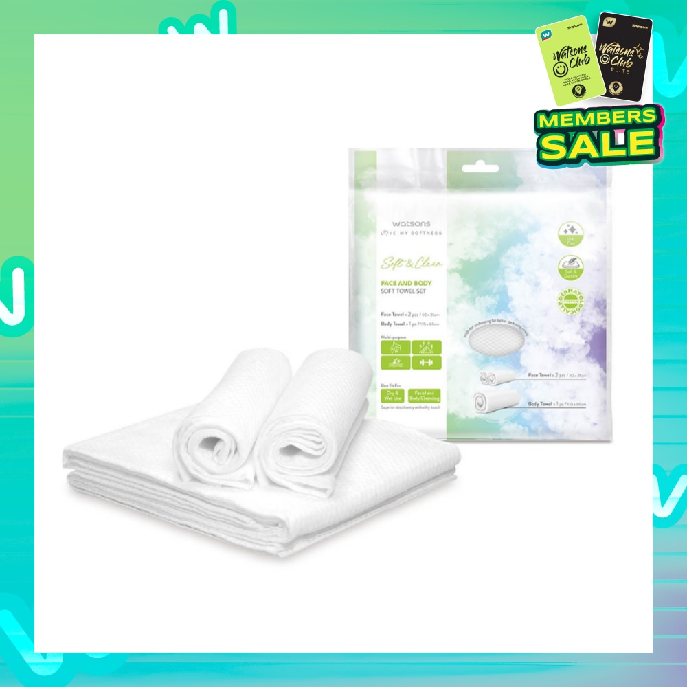 Face & Body Soft Towel Set (Face Towel 60cm x 35cm 2s & Body Towel 135cm x 60cm 1s) 1s