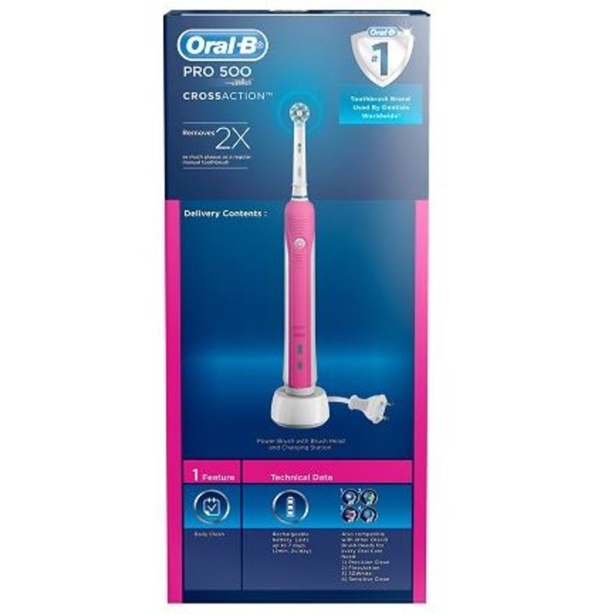 Pro 500 Pink CrossAction Electric Toothbrush Powered by Braun