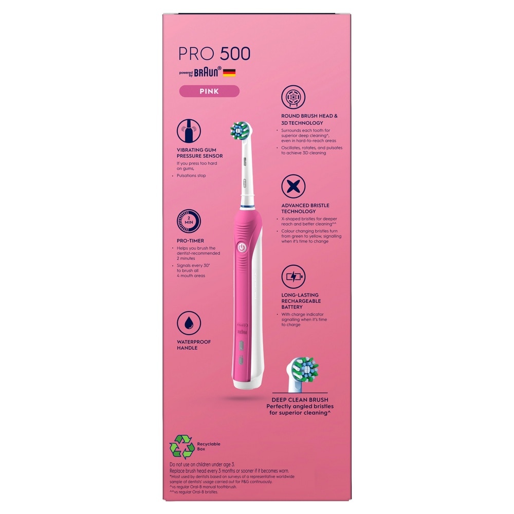 Pro 500 Pink Deep Clean Electric Toothbrush 1s