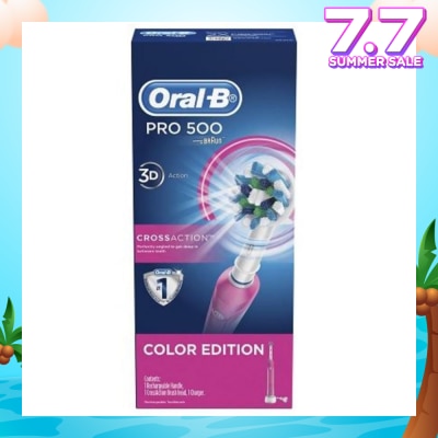 ORAL-B Pro 500 Pink CrossAction Electric Toothbrush Powered by Braun
