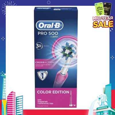 ORAL-B Pro 500 Pink CrossAction Electric Toothbrush Powered by Braun