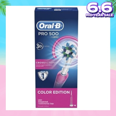ORAL-B Pro 500 Pink CrossAction Electric Toothbrush Powered by Braun