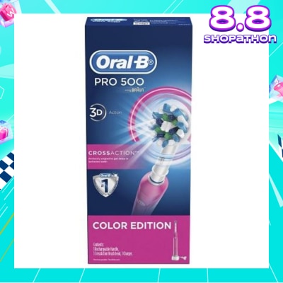 ORAL-B Pro 500 Pink CrossAction Electric Toothbrush Powered by Braun