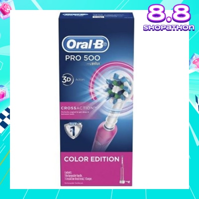 ORAL-B Pro 500 Pink CrossAction Electric Toothbrush Powered by Braun
