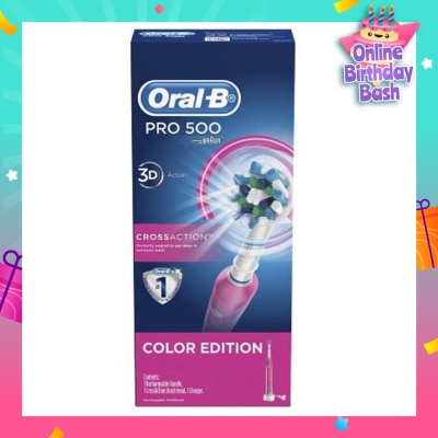 ORAL-B Pro 500 Pink CrossAction Electric Toothbrush Powered by Braun