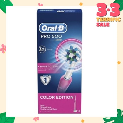 ORAL-B Pro 500 Pink CrossAction Electric Toothbrush Powered by Braun