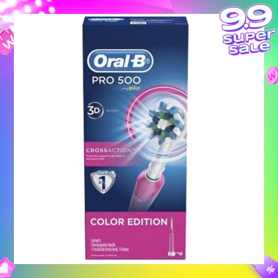 ORAL-B Pro 500 Pink CrossAction Electric Toothbrush Powered by Braun