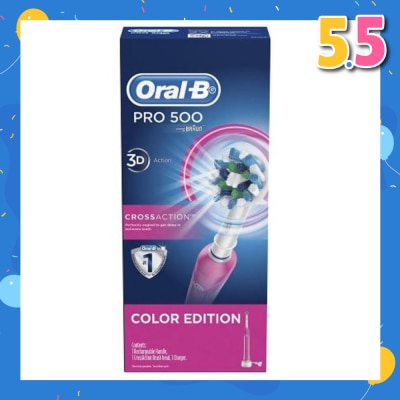 ORAL-B Pro 500 Pink CrossAction Electric Toothbrush Powered by Braun