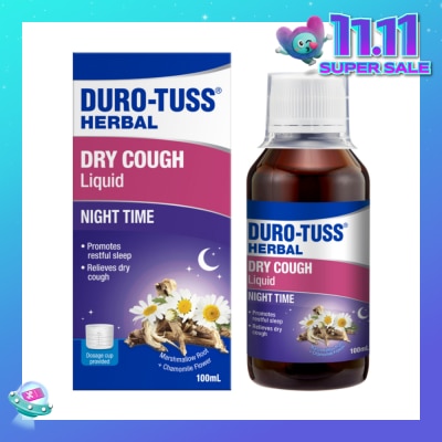 DURO-TUSS Herbal Dry Cough Liquid Night Time (To Relieves Dry Cough & Promotes Restful Sleep) 100ml