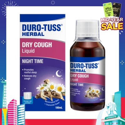 DURO-TUSS Herbal Dry Cough Liquid Night Time (To Relieves Dry Cough & Promotes Restful Sleep) 100ml
