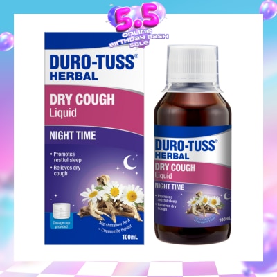 DURO-TUSS - Herbal Dry Cough Liquid Night Time (To Relieves Dry Cough & Promotes Restful Sleep) 100ml (Expiry: Mar`2027)