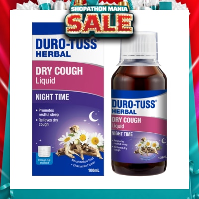 DURO-TUSS - Herbal Dry Cough Liquid Night Time (To Relieves Dry Cough & Promotes Restful Sleep) 100ml (Expiry: Mar`2027)