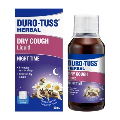 DURO-TUSS Herbal Dry Cough Liquid Night Time (To Relieves Dry Cough & Promotes Restful Sleep) 100ml