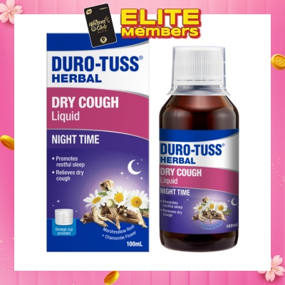 DURO-TUSS Herbal Dry Cough Liquid Night Time (To Relieves Dry Cough & Promotes Restful Sleep) 100ml