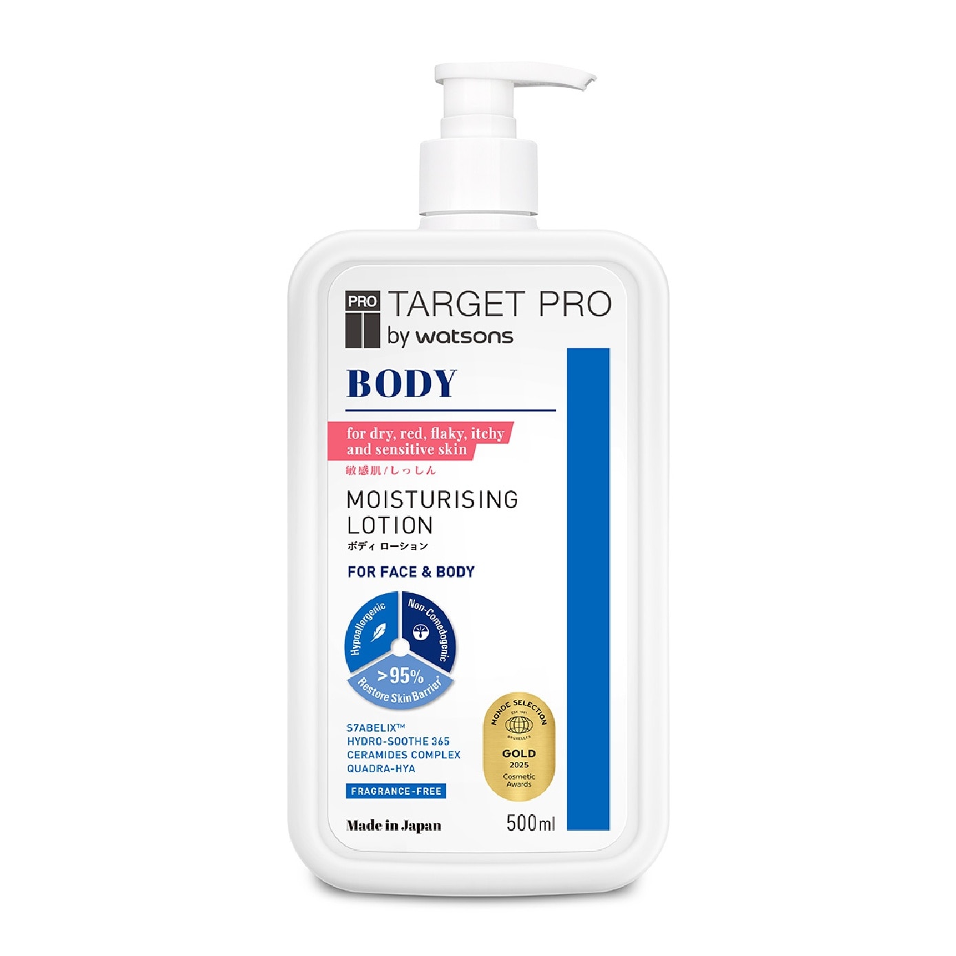 Moisturising Face & Body Lotion (Fragrance-Free & for Dry, Red, Flaky, Itchy and Sensitive Skin) 500ml