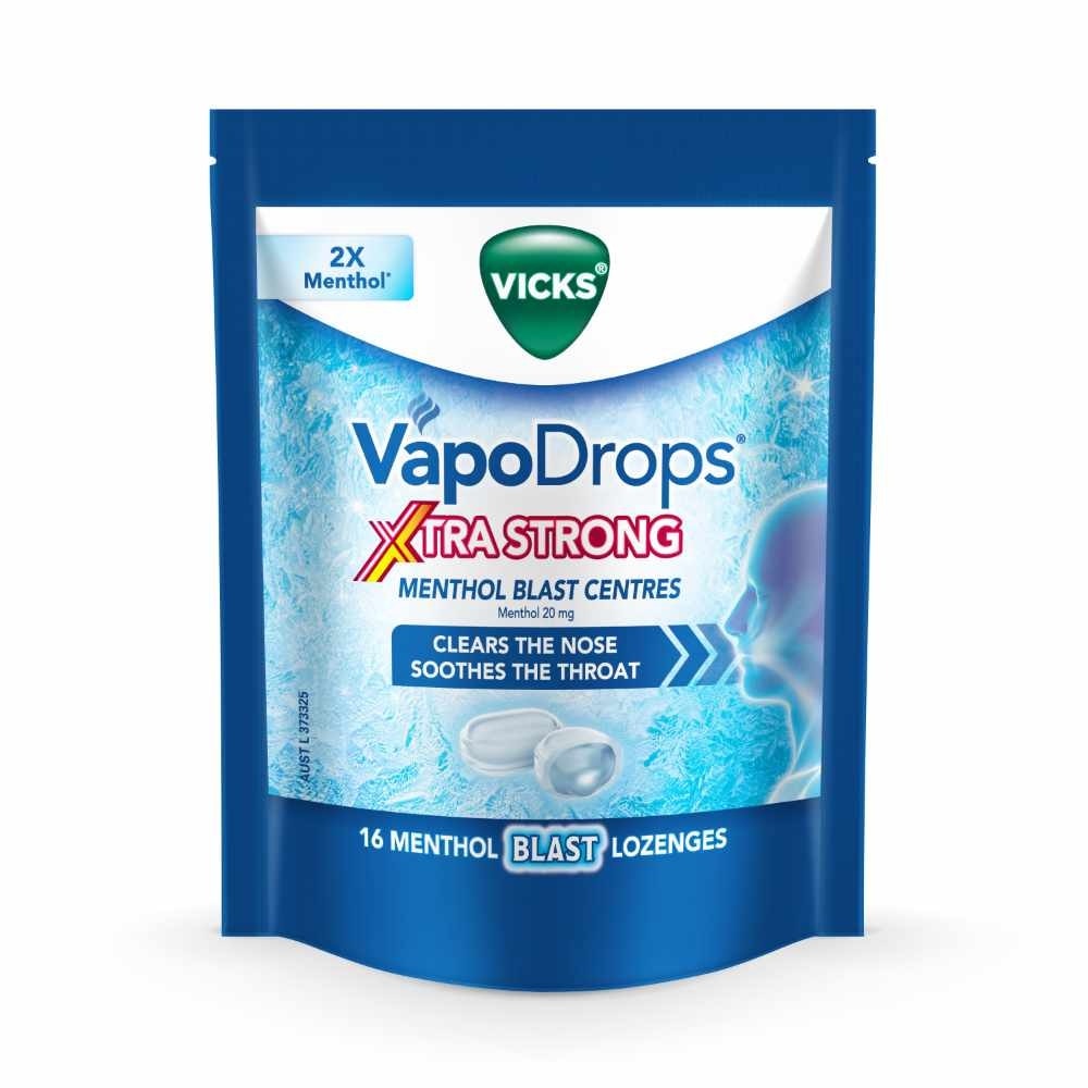 VapoDrops Xtra Strong Menthol Blast Centres Lozenges (To Clears Nose & Soothing Throat) 16s