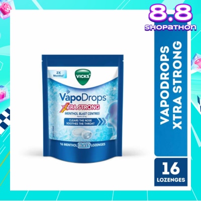 VICKS VapoDrops Xtra Strong Menthol Blast Centres Lozenges (To Clears Nose & Soothing Throat) 16s