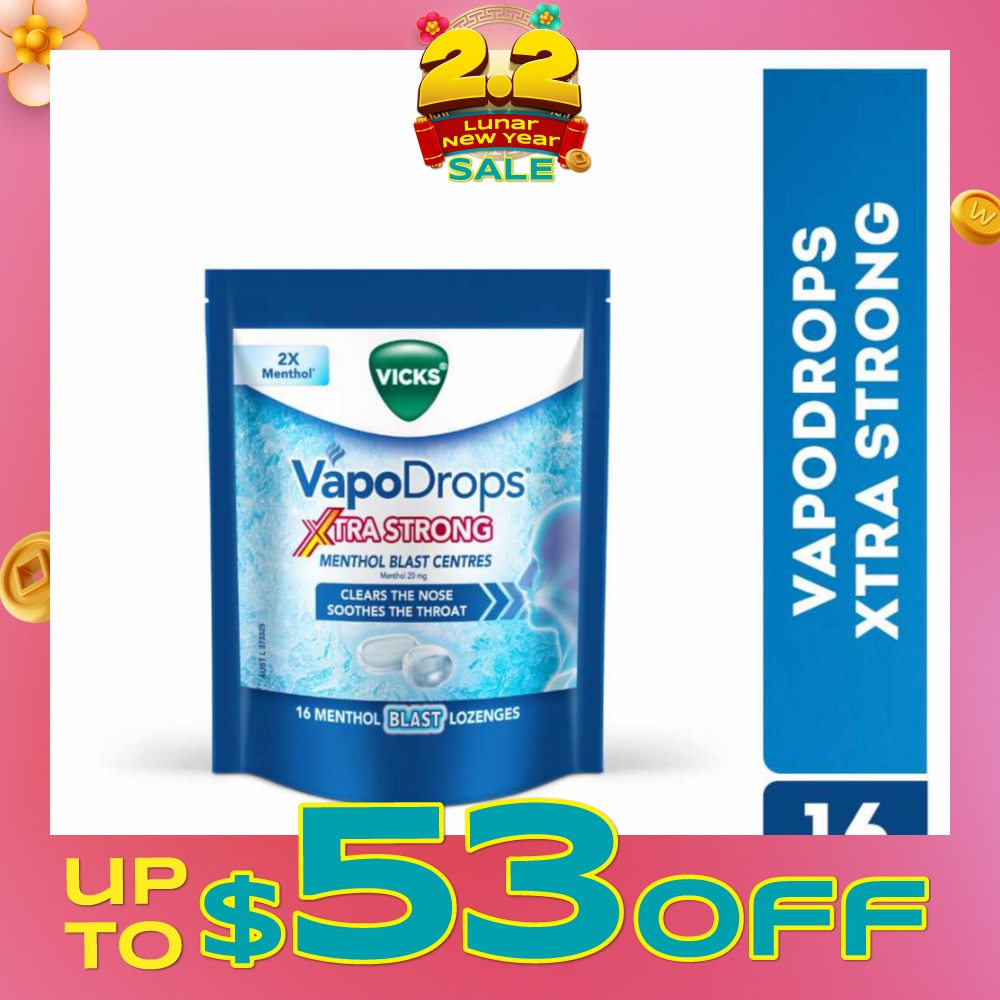 VapoDrops Xtra Strong Menthol Blast Centres Lozenges (To Clears Nose & Soothing Throat) 16s