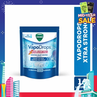 VICKS VapoDrops Xtra Strong Menthol Blast Centres Lozenges (To Clears Nose & Soothing Throat) 16s