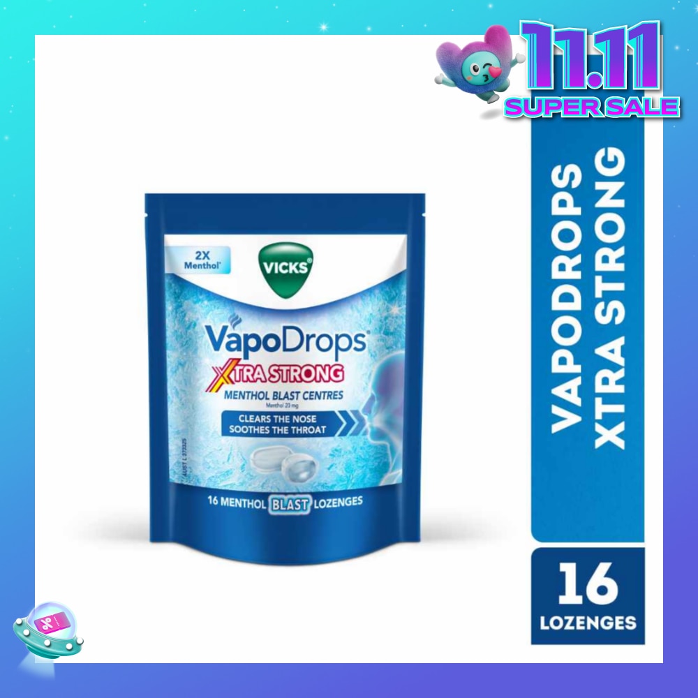 VapoDrops Xtra Strong Menthol Blast Centres Lozenges (To Clears Nose & Soothing Throat) 16s