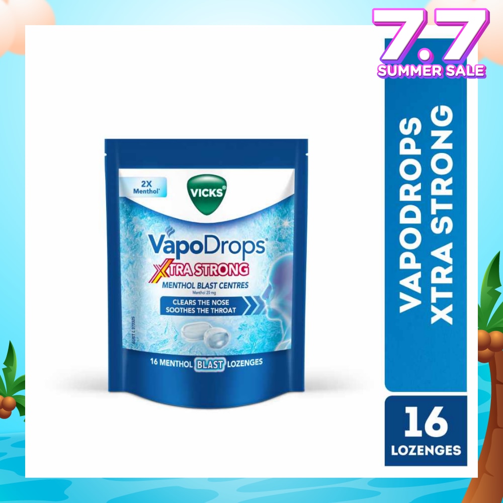 VapoDrops Xtra Strong Menthol Blast Centres Lozenges (To Clears Nose & Soothing Throat) 16s